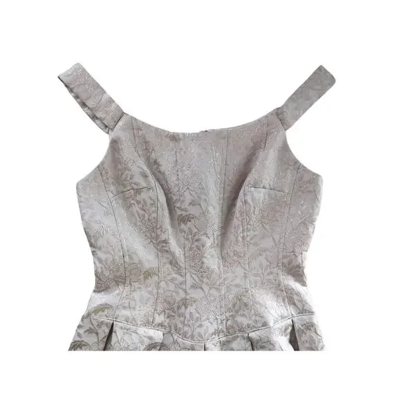 Teri Jon by Rickie Freedman Metallic Jacquard Pleated Cocktail Midi Dress Size 2 - Picture 3 of 13